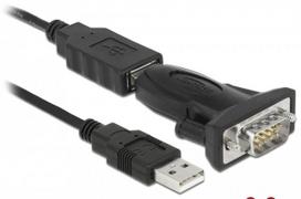 Adapteris Delock 61425 61425 4043619614257 USB 2.0 A male, RS-232 DB9 male, 0.8 m, juoda sp.