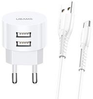 Telefono įkroviklis Usams 2XUSB, USB Type C/2 x USB, 100 cm, balta sp., 10 W