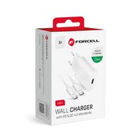 Telefono įkroviklis Forcell, 2 x USB Type C /USB-C, 100 cm, balta sp., 25 W