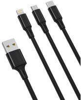 Telefono įkroviklis XO NB173, USB Type C/Lightning/Micro USB/USB, 120 cm, juoda sp.