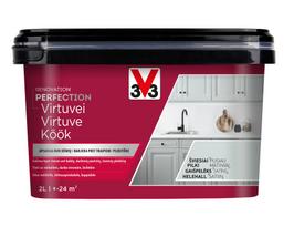 Emaliniai dažai, baldams/dažytų paviršių defektams šalinti V33 Renovation Perfection Kitchen, satino, 2 l, šviesiai pilka sp.