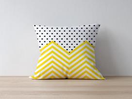 Dekoratyvinės pagalvėlės užvalkalas Mioli Decor 1064, balta sp./juoda sp./geltona sp., 43 cm x 43 cm