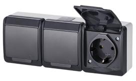 Trivietis kištukinis lizdas Elektro-Plast Hermes 0326-07, su įžeminimu, antracito sp./balta sp.