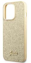 Telefono dėklas Guess Glitter Flakes Script Metal Logo, Apple iPhone 14 Pro, aukso sp.