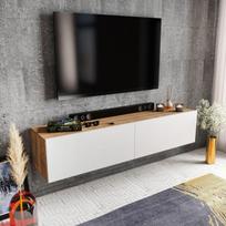 TV staliukas Kalune Design Poling, balta sp./riešuto sp., 36.8 cm x 159.7 cm x 34.1 cm