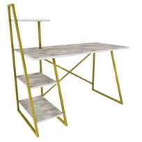 Rašomasis stalas su lentyna Kalune Design Admira 322RTC1310, 120 cm x 60 cm, 120 cm, aukso sp./balta sp.