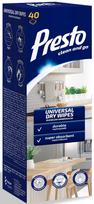 Servetėlės, universali Presto Universal Dry Wipes, balta sp., 40 vnt.