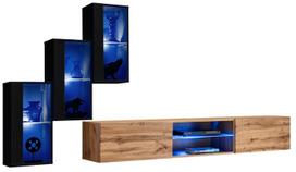 Sekcija ASM Switch XXII, ąžuolo sp./juoda sp., 210 cm x 40 cm x 120 cm