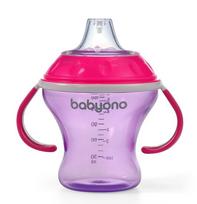 Puodelis su snapeliu BabyOno Natural Nursing Non Spill Cup, 180 ml, 3 mėn., plastikas, rožinė sp./violetinė sp.