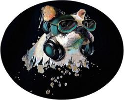 Vonios grindų kilimėlis Foutastic Glasses Dog 359CHL4588, balta sp./juoda sp./žalia sp., 200 cm x 200 cm, Ø 200 cm