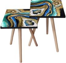 Kavos staliukų komplektas Kalune Design 2SHP110, žalia sp./įvairių spalvų, 35 cm x 35 cm x 47 cm