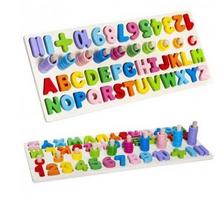 Edukacinis žaislas Puzzle Wooden Alphabet & Numbers, 8 cm, įvairių spalvų