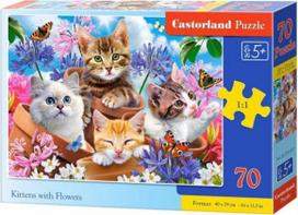 Dėlionė Castorland Kittens In Flowers 070107, 29 cm x 40 cm, 70 vnt., įvairių spalvų