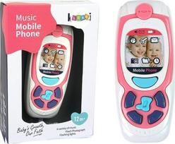 Lavinimo žaislas, muzikinis telefonas Lean Toys, 4 cm, EN, balta sp./rožinė sp.