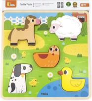 Edukacinė medinė dėlionė VIGA Tactile Puzzle, įvairių spalvų, 5 vnt.