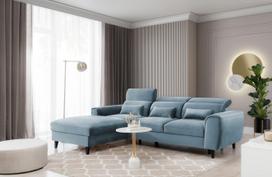 Kampinė sofa Foble Velvetmat 100, mėlyna sp., kairinė, 196 x 267 cm x 100 cm