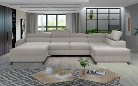 Kampinė sofa Josette Paros 02, šviesiai ruda sp., dešininė, 200 x 370 cm x 98 cm