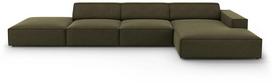 Kampinė sofa Micadoni Home Jodie 5 Seats, žalia sp., dešininė, 341 x 166 cm x 70 cm
