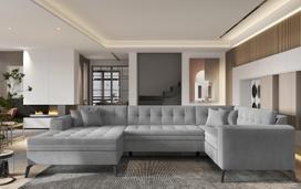 Kampinė sofa Montez Nube 3, pilka sp., kairinė, 180 x 340 cm x 93 cm