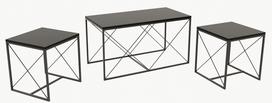 Kavos staliukų komplektas Kalune Design Defne, antracito sp./juoda sp., 45 - 50 cm x 100 cm x 52 cm, 3 vnt.