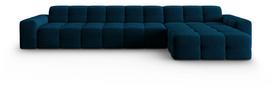 Kampinė sofa Micadoni Home Kendal Velvet 5 Seats, tamsiai mėlyna sp., dešininė, 357 x 173 cm x 79 cm