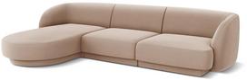 Kampinė sofa Micadoni Home Miley Velvet 4 Seats, šviesiai ruda sp., kairinė, 259 x 155 cm x 74 cm