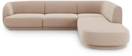 Kampinė sofa Micadoni Home Miley Velvet 6 Seats, šviesiai ruda sp., dešininė, 252 x 220 cm x 74 cm