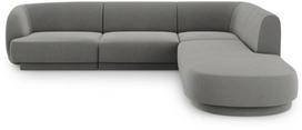Kampinė sofa Micadoni Home Miley Velvet 6 Seats, šviesiai pilka sp., dešininė, 252 x 220 cm x 74 cm