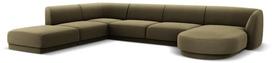 Kampinė sofa Micadoni Home Miley Velvet Panoramic 6 Seats, žalia sp., kairinė, 327 x 245 cm x 74 cm
