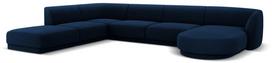 Kampinė sofa Micadoni Home Miley Velvet Panoramic 6 Seats, tamsiai mėlyna sp., kairinė, 327 x 245 cm x 74 cm