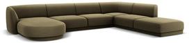 Kampinė sofa Micadoni Home Miley Velvet Panoramic 6 Seats, žalia sp., dešininė, 327 x 245 cm x 74 cm