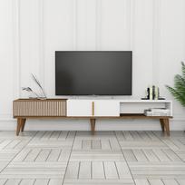 TV staliukas Kalune Design Milan Alt, balta sp./riešuto sp., 180 cm x 35 cm x 40 cm