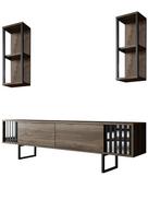 TV staliukas Kalune Design Chrome, juoda sp./riešuto sp., 30 cm x 180 cm x 48 cm, 3 vnt.