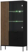 Vitrina Meorati, ąžuolo sp./juoda sp., 60 cm x 100 cm x 200 cm