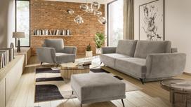 Baldų komplektas Megis 3F & 1F & Pouf, vidaus, šviesiai ruda sp.