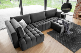 Kampinė sofa Bonito Nube 6, tamsiai pilka sp., dešininė, 170 x 340 cm x 92 cm