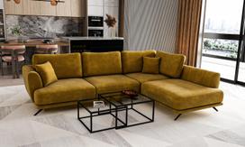 Kampinė sofa Larde Nube 45, geltona sp., dešininė, 276 x 191 cm x 90 cm