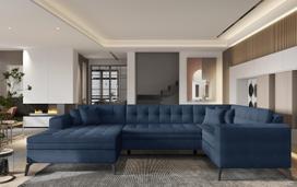 Kampinė sofa Montez Poco 40, tamsiai mėlyna sp., kairinė, 180 x 340 cm x 93 cm