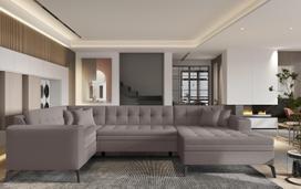 Kampinė sofa Montez Savoi 7, kreminė sp., dešininė, 180 x 340 cm x 93 cm