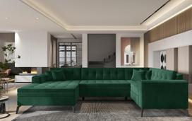 Kampinė sofa Montez Loco 35, tamsiai žalia sp., kairinė, 180 x 340 cm x 93 cm