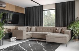 Kampinė sofa Montez Nube 20, šviesiai ruda sp., dešininė, 180 x 340 cm x 93 cm