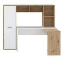 Rašomasis stalas su lentyna Forte Eriadu ERBB541-C979, 173 cm x 116 cm, 152 cm, ąžuolo sp./balta sp.