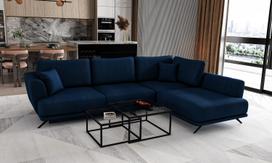 Kampinė sofa Larde Velvetmat 40, tamsiai mėlyna sp., dešininė, 191 x 276 cm x 90 cm