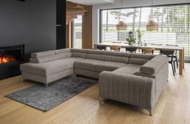 Kampinė sofa Louis Poco 7, pilka sp./šviesiai ruda sp., kairinė, 202 x 347 cm x 92 cm