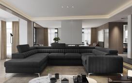Kampinė sofa Louis Velvetmat 6, tamsiai pilka sp., kairinė, 202 x 347 cm x 92 cm