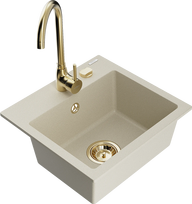 Virtuvinė plautuvė Mexen Milo 6505-69-670200-50, granitas, 43.5 cm x 41 cm x 17.1 cm, aukso sp./smėlio sp.