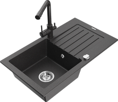Virtuvinė plautuvė Mexen Pablo 6510751010-76+671600-76, granitas, 75 cm x 43 cm x 16.1 cm, black granite col.