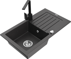 Virtuvinė plautuvė Mexen Pablo 6510751010-76+670300-70, granitas, 75 cm x 43 cm x 16.1 cm, black granite+black