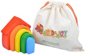 Lavinimo žaislas Wood&Joy Stacking Toy Rainbow House, 12 cm, įvairių spalvų, 5 vnt.