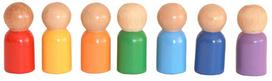 Lavinimo žaislas Wood&Joy Waldorf Rainbow Peg Dolls, 6 cm, įvairių spalvų, 7 vnt.